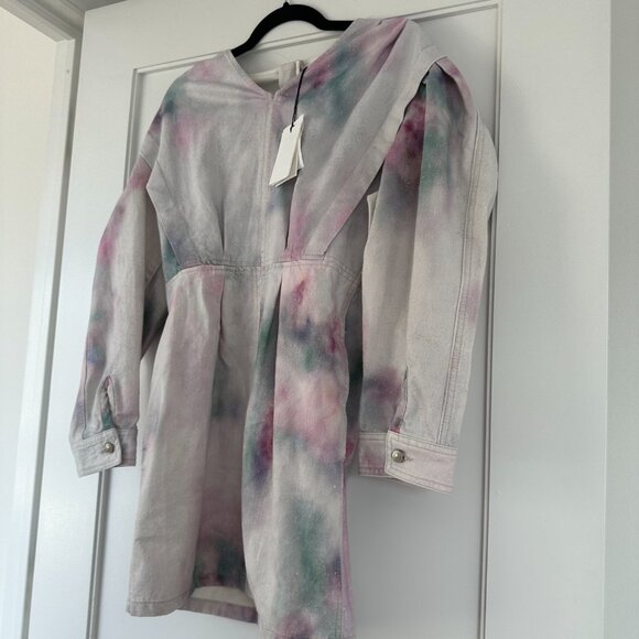 NWT Isabel Marant Étoile Lacanau Denim Mini Dress in Celaton Tie-dye Button-Cuff - Picture 6 of 10